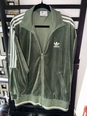 adidas Olive Green Track Jacket with White Three Stripe